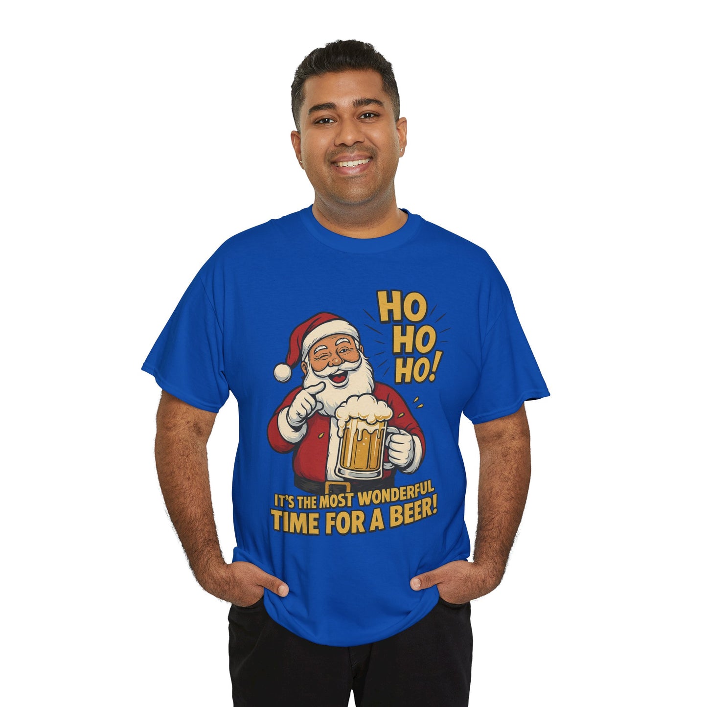Funny Santa Beer Christmas T-Shirt, Men's Holiday Party Tee