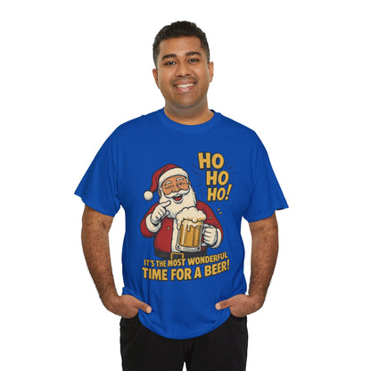 Funny Santa Beer Christmas T-Shirt, Men's Holiday Party Tee