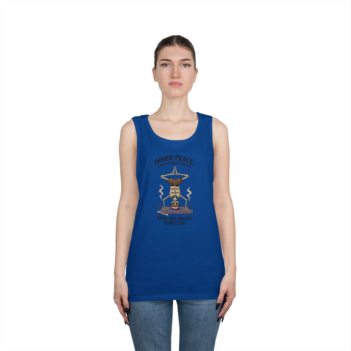 Inner Peace Skeleton Yoga Unisex Tank Top, Dark Humor Meditation Tee, Gift for Mindfulness Lovers, Yoga Shirt, Peaceful Vibes