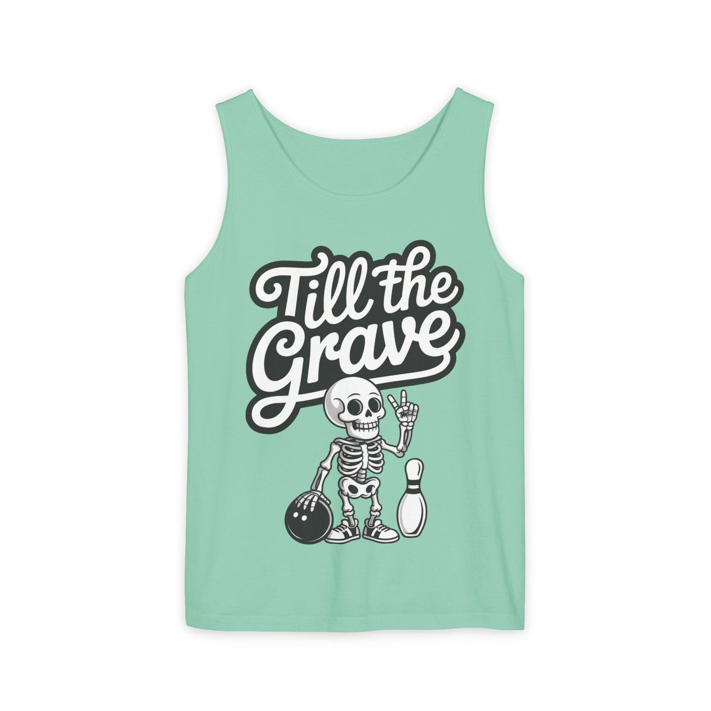 Funny Skeleton Bowling Tank Top, Halloween Apparel, Casual Summer Style, Cool Bowler Skull Workout Top, Strike Till the End