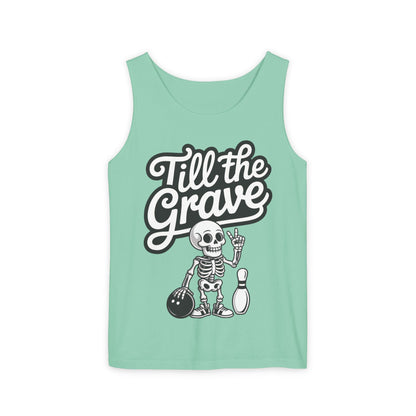 Funny Skeleton Bowling Tank Top, Halloween Apparel, Casual Summer Style, Cool Bowler Skull Workout Top, Strike Till the End