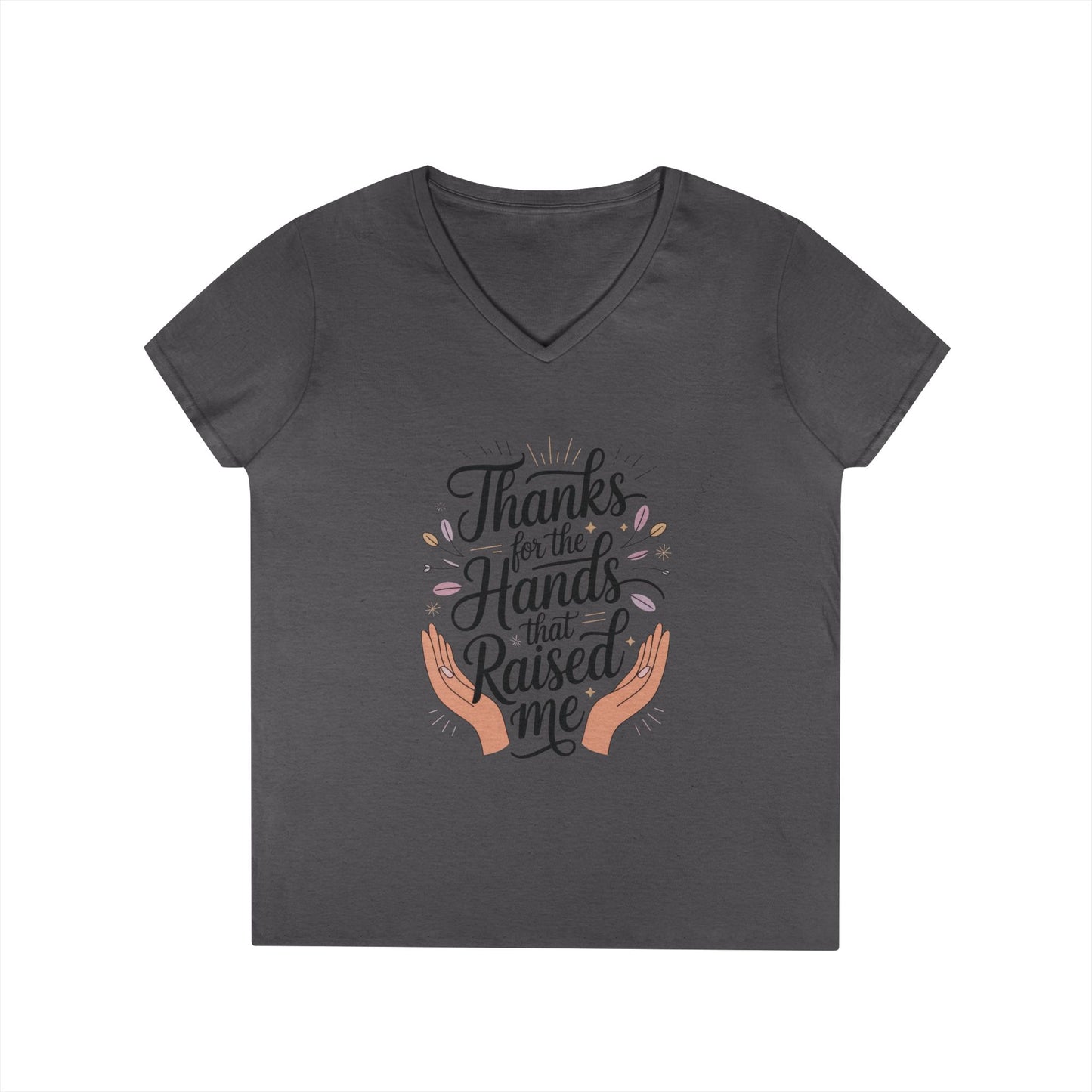 Grateful Hands V-Neck T-Shirt, Mother's Day Gift, Appreciation Tee, Family Love Shirt, Empowering Woman Top, Inspirational Shirt