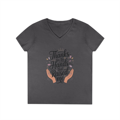 Grateful Hands V-Neck T-Shirt, Mother's Day Gift, Appreciation Tee, Family Love Shirt, Empowering Woman Top, Inspirational Shirt