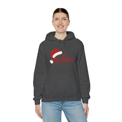 Believe Christmas Women's Hoodie, Minimal Santa Hat Holiday Sweatshirt for Women