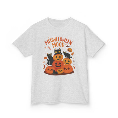 Meowlloween Mood Kids Shirt, Cute Black Cat Halloween T-Shirt for Girls and Boys, Funny Pumpkin Cat Tee, Cozy Fall Cat Lover Gift