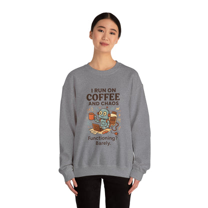 Coffee and Chaos Crewneck Sweatshirt, Funny Sweatshirt for Coffee Lovers, Unisex Gift, Cozy Everyday Wear, Ideal for Holidays