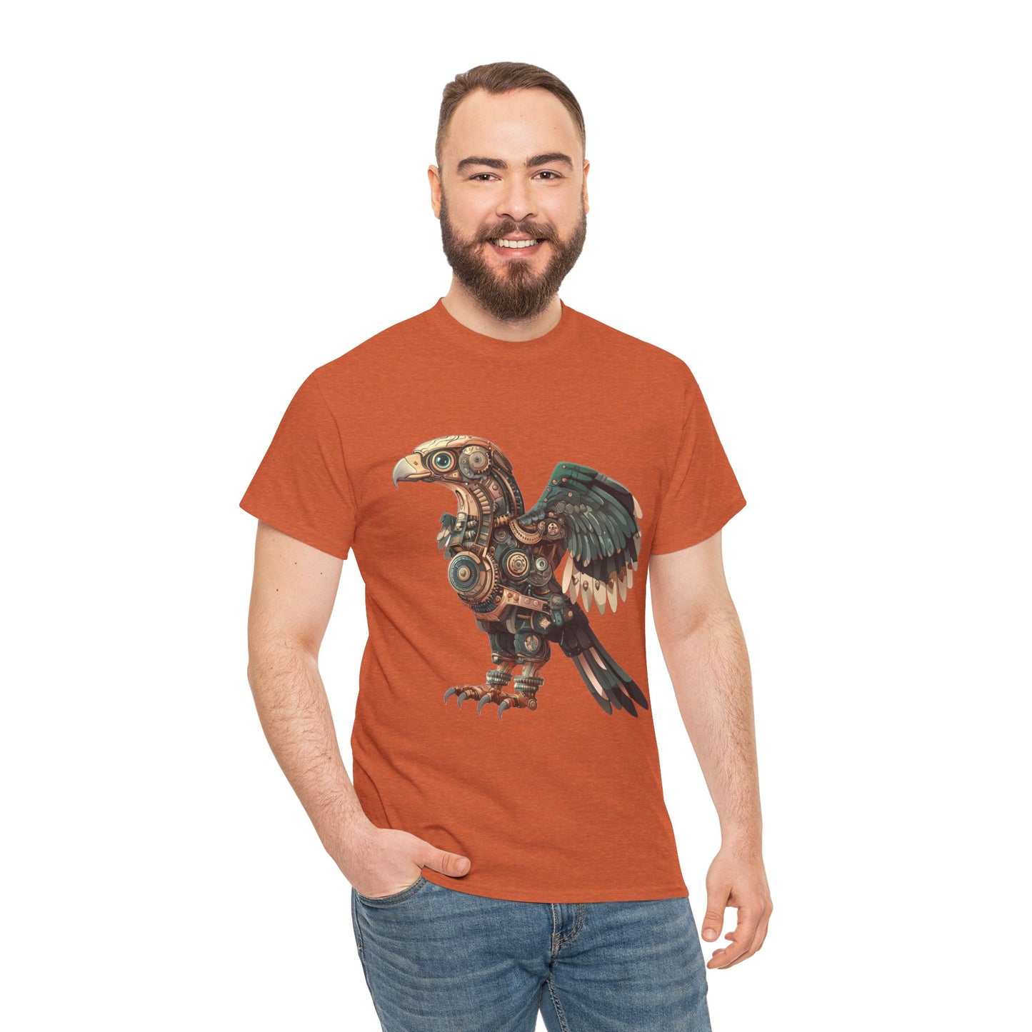 Steampunk Eagle Mens Tee, Cotton Tee with Mechanical Bird Design, Vintage Graphic Shirt, Gift for Bird Lovers, Unique Art Apparel
