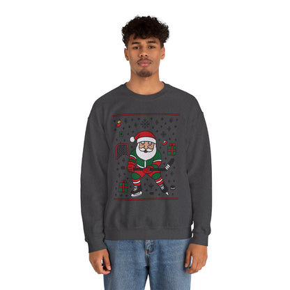 Hockey Santa Men's Christmas Sweatshirt, Funny Sports Holiday Jumper