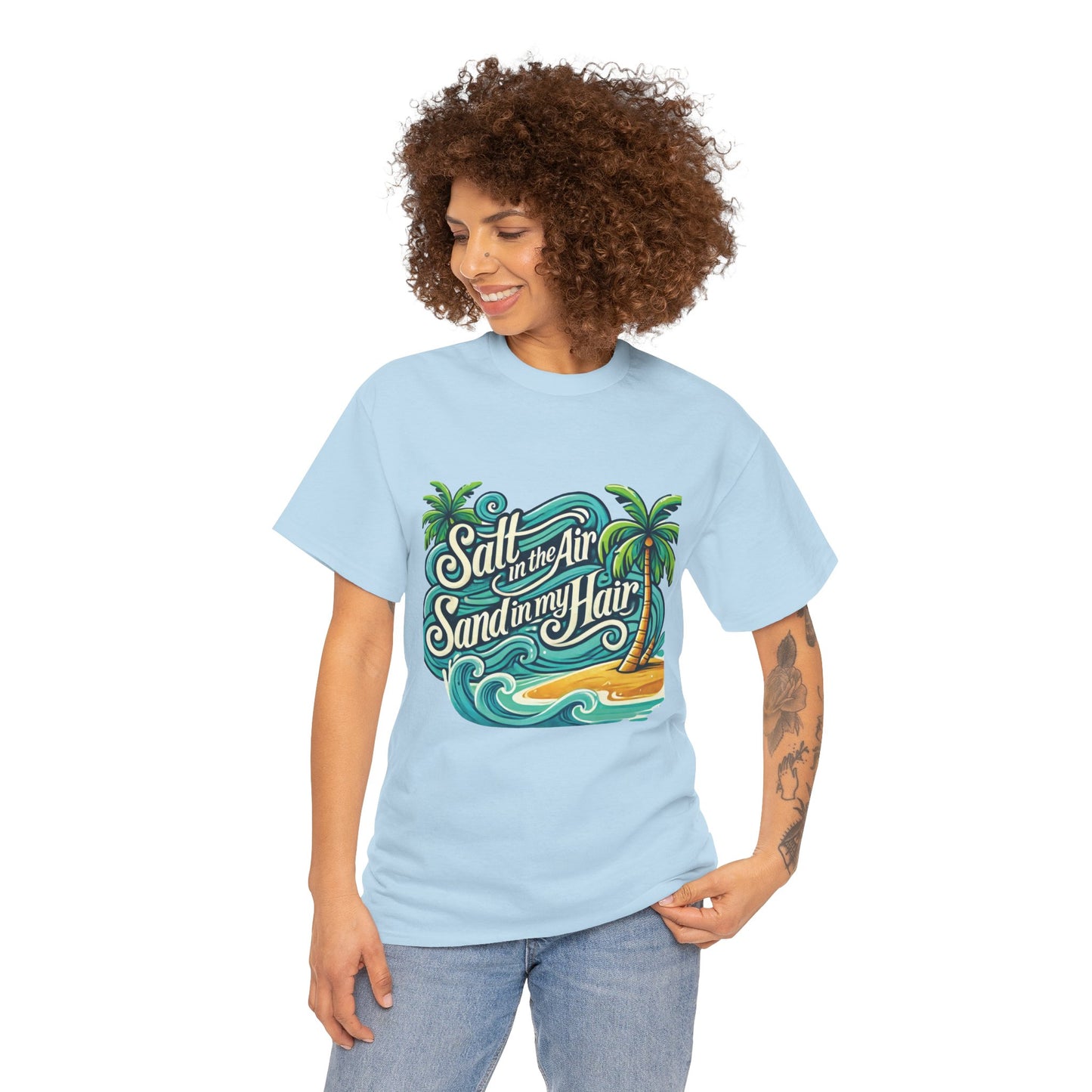 Salt in the Air Sand in My Hair Shirt, Beach Summer Vibes Graphic T-Shirt, Tropical Ocean Palm Design, Ocean-Themed Shirt, Gift Beach Lovers