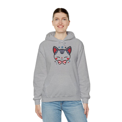 Cute Patriotic Cat -Themed Women's Hoodie, for Cat Lovers, Cute Gift for Pet Owners, Cozy Sweatshirt for All Seasons, Fourth of July Hoodie