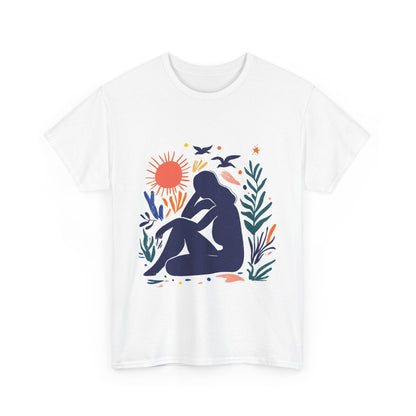 Boho Chic Unisex T-Shirt, Minimal Abstract Woman T-Shirt, Tee for Nature Lovers, Sun and Nature Print, Artistic Silhouette Tee