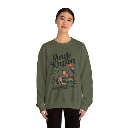 Jungle Kingdom Womens Sweatshirt, Cozy Jungle Crewneck, Nature Lover Gift, Wildlife Artwork, Eco-Conscious Apparel, Animal Enthusiast Clothing