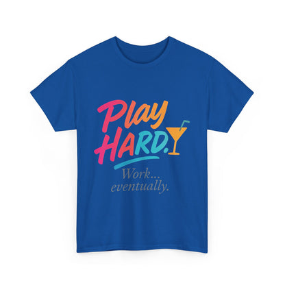 Play Hard Work Eventually T-Shirt, Funny Cocktail Graphic Tee, Pink Womens Party Shirt, Relaxed Vacation Top