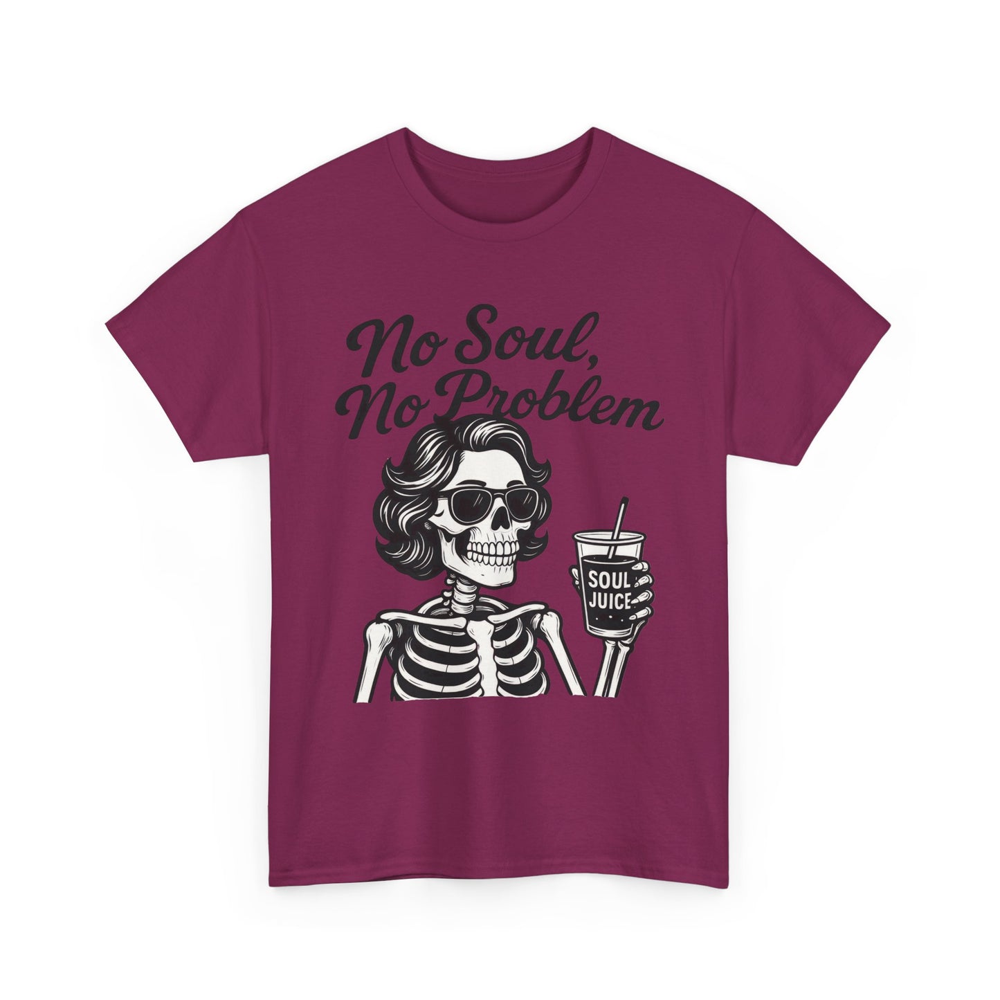 No Soul No Problem Skeleton T-Shirt for Women, Funny Gothic Skull Tee, Dark Humor Halloween Shirt, Spooky Retro Skeleton Top