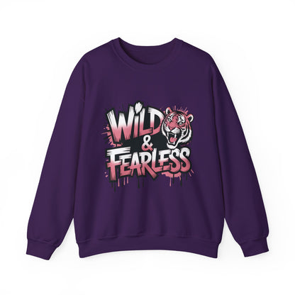 Women's Sweatshirt Wild & Fearless, Tiger Graffiti Graphic Pullover, Bold Urban Streetwear Top