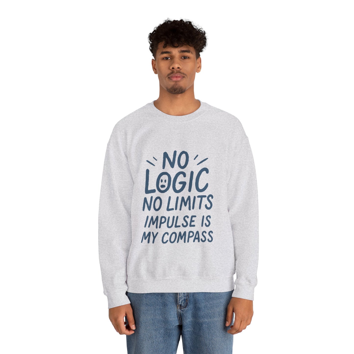 Mens  Motivational Crewneck Sweatshirt,No Logic No Limits Quote,  Casual Wear for Creatives, Cozy Relaxed Fit Pullover