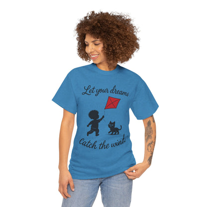 Cute Kid and Cat Design T-Shirt, Playful Gift for Cat Lovers, Summer Style, Cat Lover T-Shirt, Gift for Cat Owners, Women's Cotton T-Shirt
