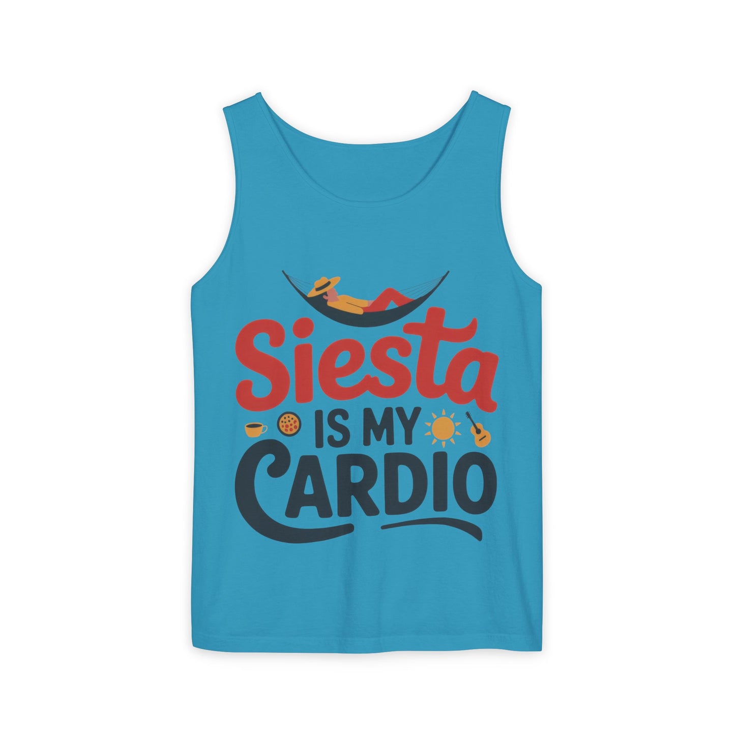 Mens Garment-Dyed Tank Top, Siesta Is My Cardio Funny Mens Tank Top Spain Humor