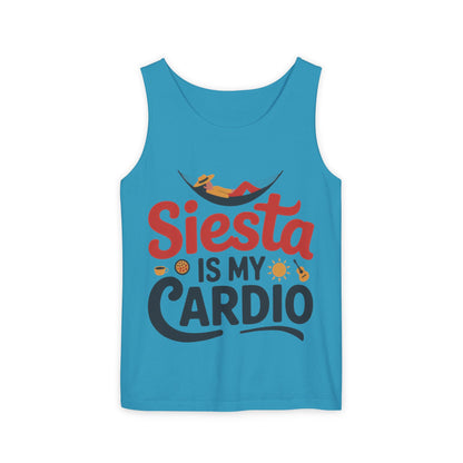Mens Garment-Dyed Tank Top, Siesta Is My Cardio Funny Mens Tank Top Spain Humor
