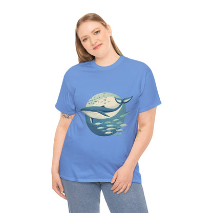 Whale and Fish Unisex Heavy Cotton Tee, Ocean Lover Shirt, Nature Tee, Sea Creature Gift, Casual Summer Top, Ocean Whale Graphic Tee