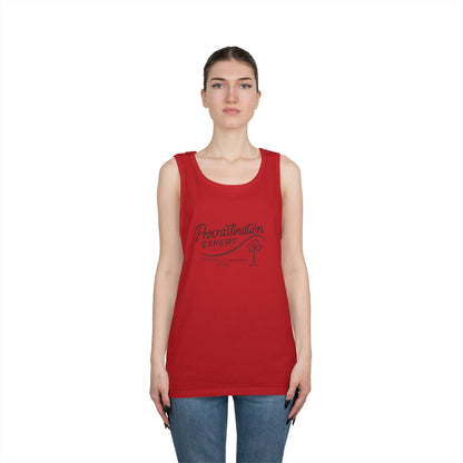 Procrastination Expert Unisex Heavy Cotton Tank Top, Funny Gift for Students, Casual Summer Wear, Relaxed Fit, Birthday Gift, Motivation Top