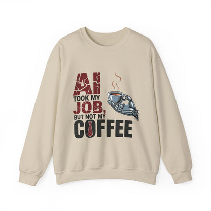 Men's AI Coffee Sweatshirt, Funny Robot Humor Pullover, Geek Sarcastic Job Joke Top, Men's Heavy Blend™ Crewneck Sweatshirt, Office Humor