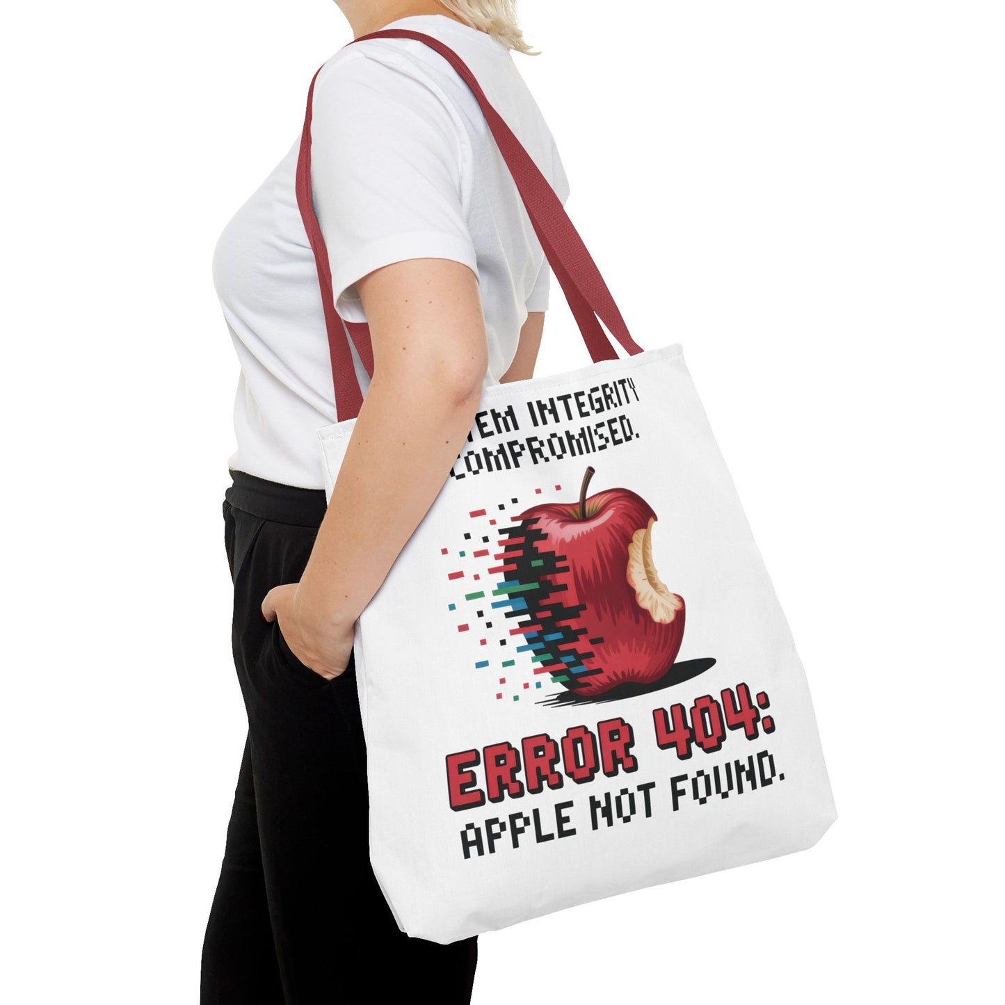 Error 404 Apple Tote Bag, Geek Tote, Funny Shopping Bag, Gift for Tech Lovers, Apple Lovers Tote, Digital Design Bag, Weekender Bag, Beach Bag, Large Canvas Bag