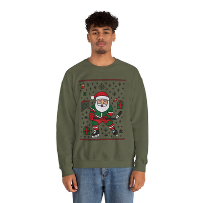 Hockey Santa Men's Christmas Sweatshirt, Funny Sports Holiday Jumper