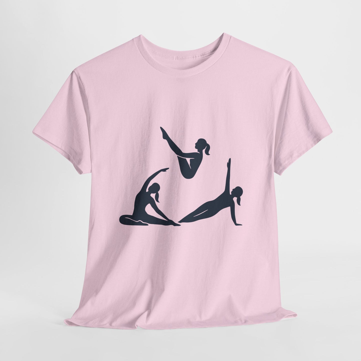 Womens Heavy Cotton Tee, Womens Pilates Graphic T-Shirt, Yoga Fitness Tee, Workout Top with Silhouette Print