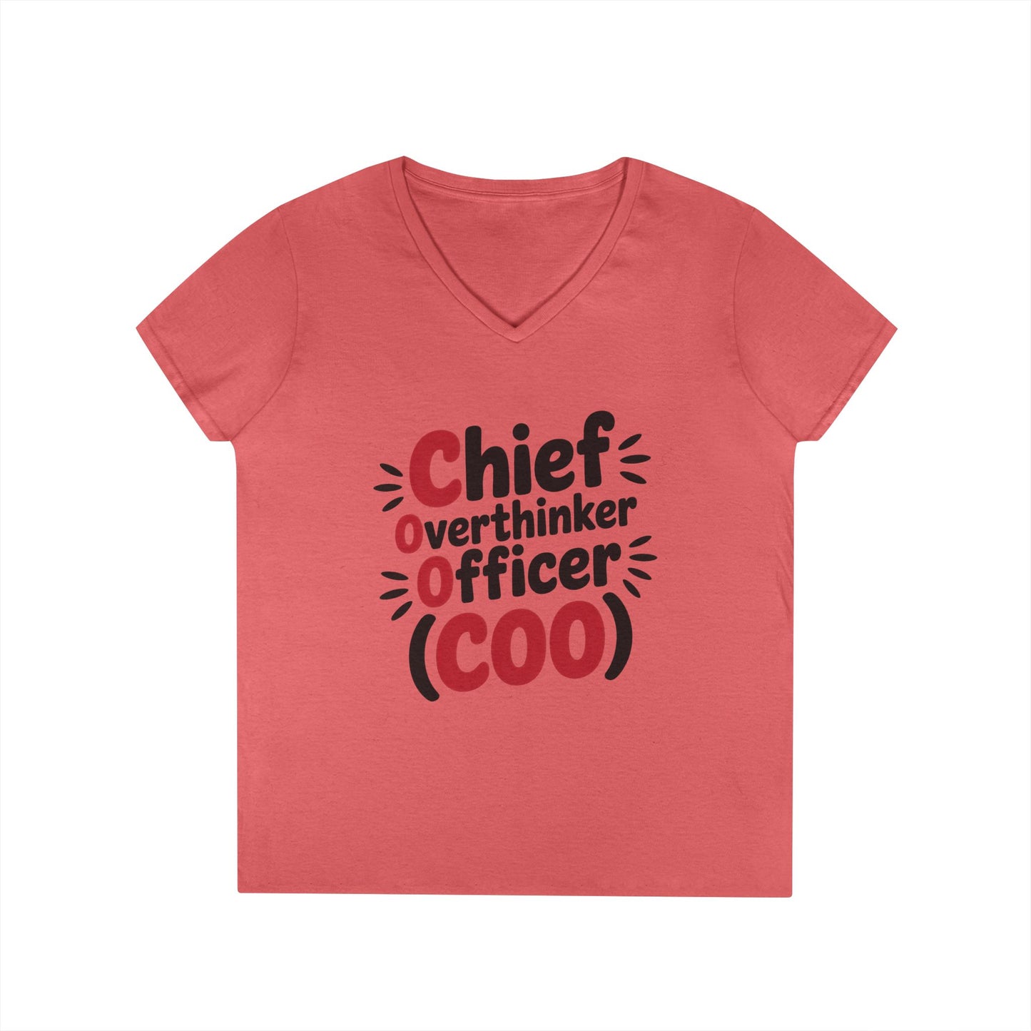 Ladies' V-Neck T-Shirt, Women's COO T-Shirt, Chief Overthinker Officer Funny Graphic Tee, Sarcastic Work Shirt