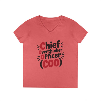 Ladies' V-Neck T-Shirt, Women's COO T-Shirt, Chief Overthinker Officer Funny Graphic Tee, Sarcastic Work Shirt