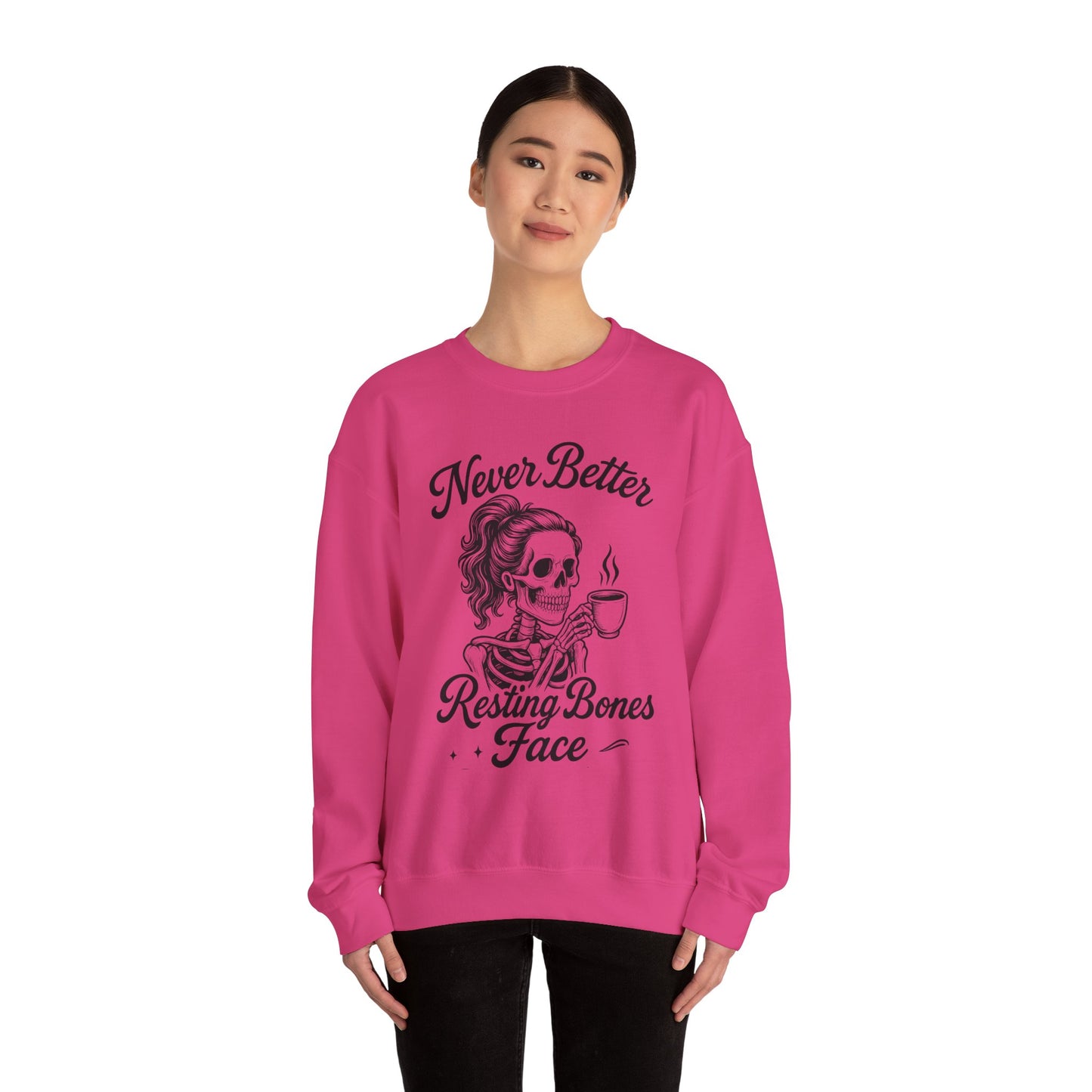 Skull Coffee Lovers Crewneck Sweatshirt, Womens, Perfect for Halloween, Cozy Outfit, Gift for Friends, Relaxing Days, Coffee Enthusiasts