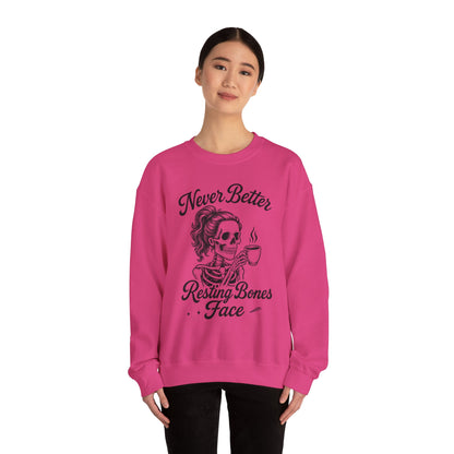 Skull Coffee Lovers Crewneck Sweatshirt, Womens, Perfect for Halloween, Cozy Outfit, Gift for Friends, Relaxing Days, Coffee Enthusiasts
