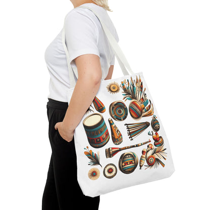 Boho Tribal Music Tote Bag, Ethnic Percussion Instrument Art, Festival Vibes, Shopping Bag, Bohemian Tote, Weekender Bag, Beach Bag, Large Canvas Bag