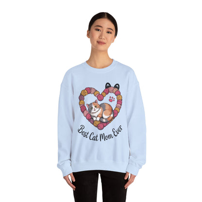 Best Cat Mom Ever Sweatshirt, Cozy Cat Lover Gift, Mother's Day Apparel, Pet Owner Sweatshirt, Cute Gift for Cat Moms, Yarn Themed