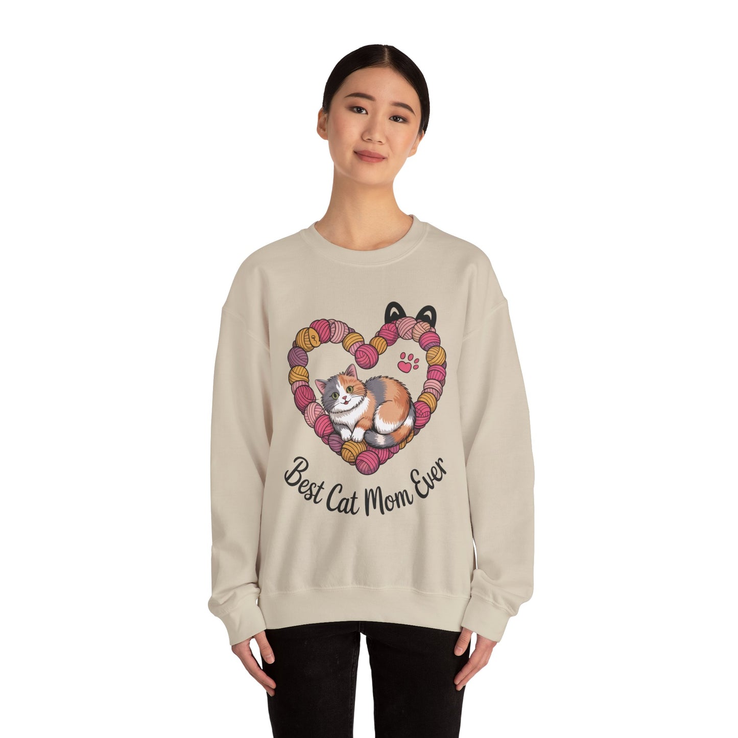 Best Cat Mom Ever Sweatshirt, Cozy Cat Lover Gift, Mother's Day Apparel, Pet Owner Sweatshirt, Cute Gift for Cat Moms, Yarn Themed