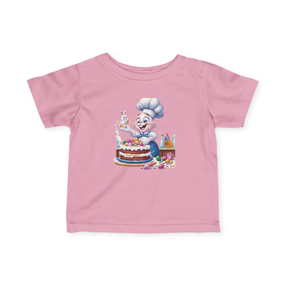 Hoppy Baker Easter Bunny Baby T-Shirt - Cute Infant Tee with Chef Bunny and Cake, Fun Spring Outfit for Babies, Easter Toddler Tee