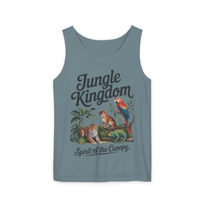 Jungle Kingdom Tank Top, Mens Garment-Dyed Sleeveless Shirt, Spirit of the Canopy Tee, Summer Outfit, Eco-Friendly Casual Wear