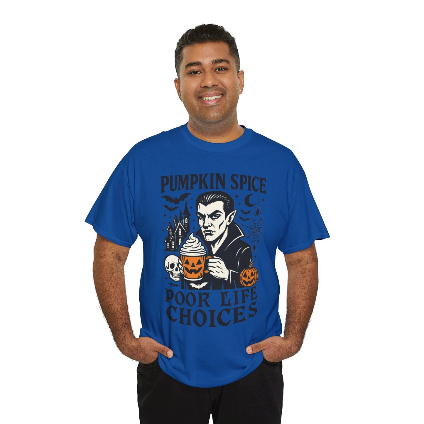 Pumpkin Spice Poor Life Choices Men's T-Shirt, Funny Vampire Coffee Halloween Graphic Tee