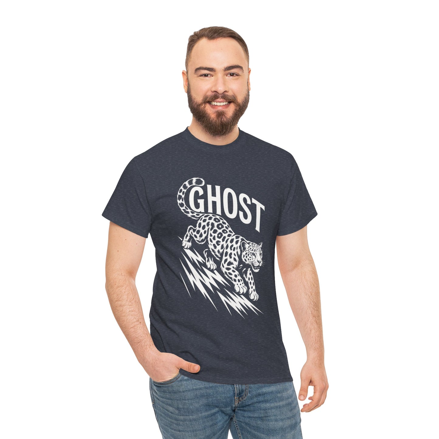Ghost Leopard Graphic Tee, Mens T-Shirt, Casual Wear, Animal Print Top, Gift for Cat Lovers, Halloween Outfit