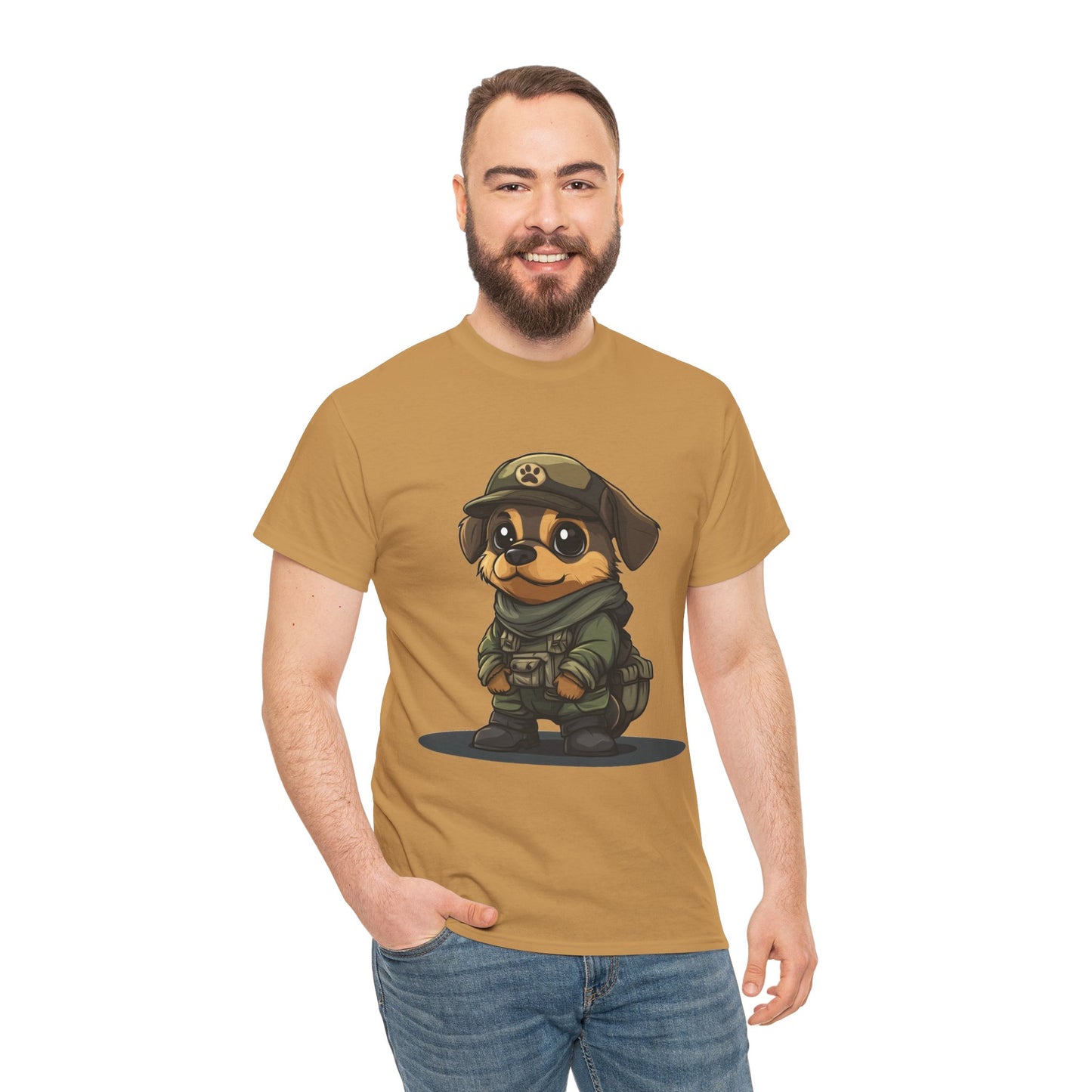 Funny Dog Soldier Tee, Cute Military Dog Cartoon Unisex Heavy Cotton Tee , Pet Lover Gift, Gift for Dog Owners, Gift for Army Fans