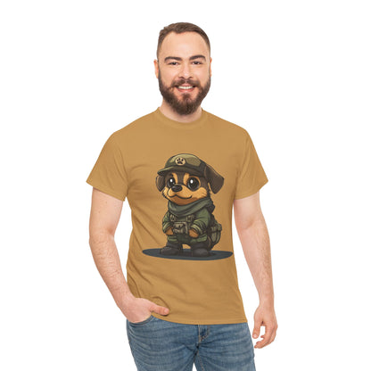 Funny Dog Soldier Tee, Cute Military Dog Cartoon Unisex Heavy Cotton Tee , Pet Lover Gift, Gift for Dog Owners, Gift for Army Fans