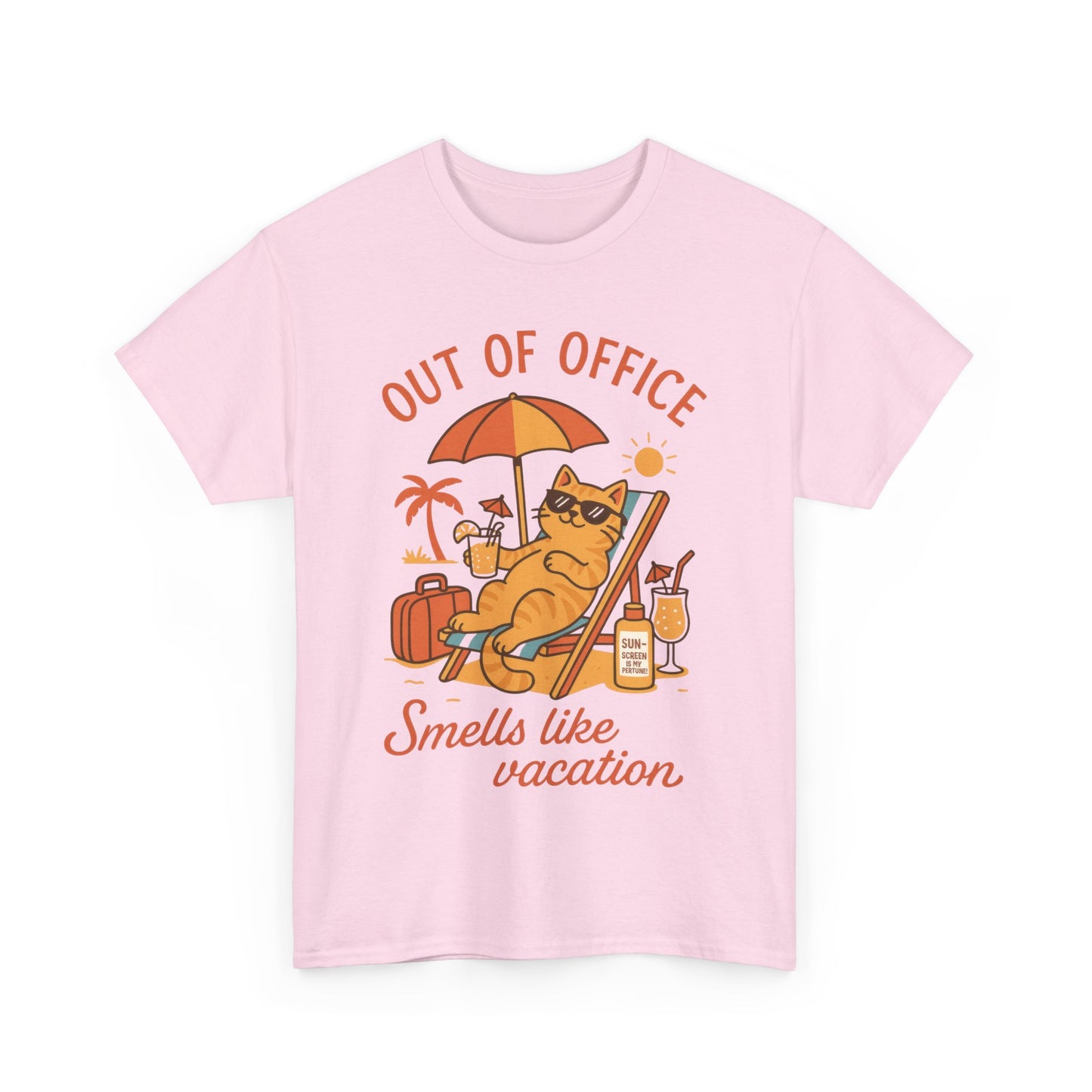 Cat Womens T-Shirt, Funny Vacation Tee with Cool Cat, Summer Beach Relax Shirt, Smells Like Vacation Gift for Her, Funny Cat Lover Gift