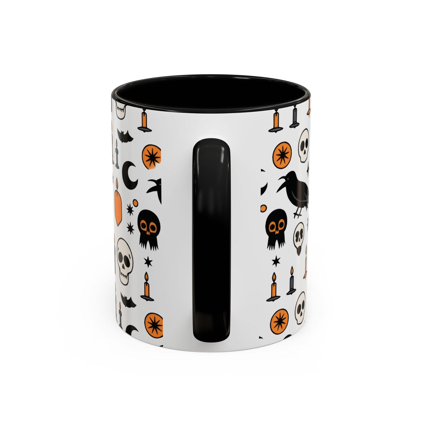 Gothic Halloween Mug, Skull, Candle - Raven Pattern Coffee Cup, Dark Aesthetic Spooky Gift for Her or Him, Accent Coffee Mug (11, 15oz)