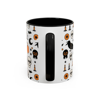 Gothic Halloween Mug, Skull, Candle - Raven Pattern Coffee Cup, Dark Aesthetic Spooky Gift for Her or Him, Accent Coffee Mug (11, 15oz)