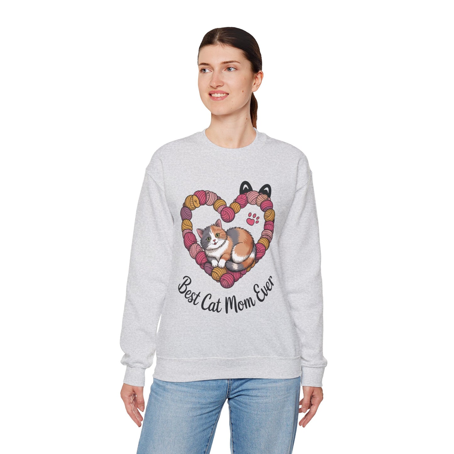Best Cat Mom Ever Sweatshirt, Cozy Cat Lover Gift, Mother's Day Apparel, Pet Owner Sweatshirt, Cute Gift for Cat Moms, Yarn Themed
