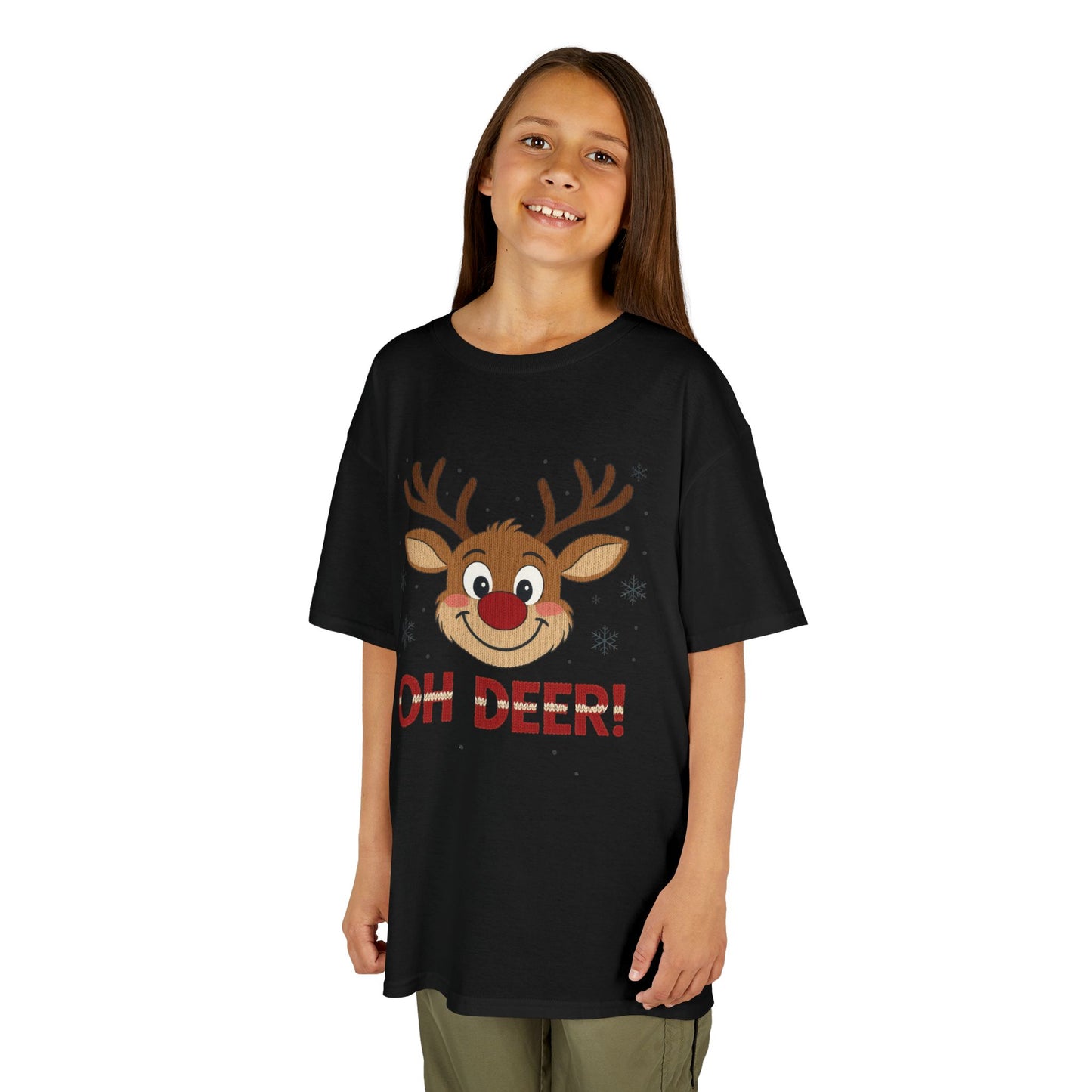 Girls Oh Deer Christmas T-Shirt, Cute Reindeer Kids Holiday Tee