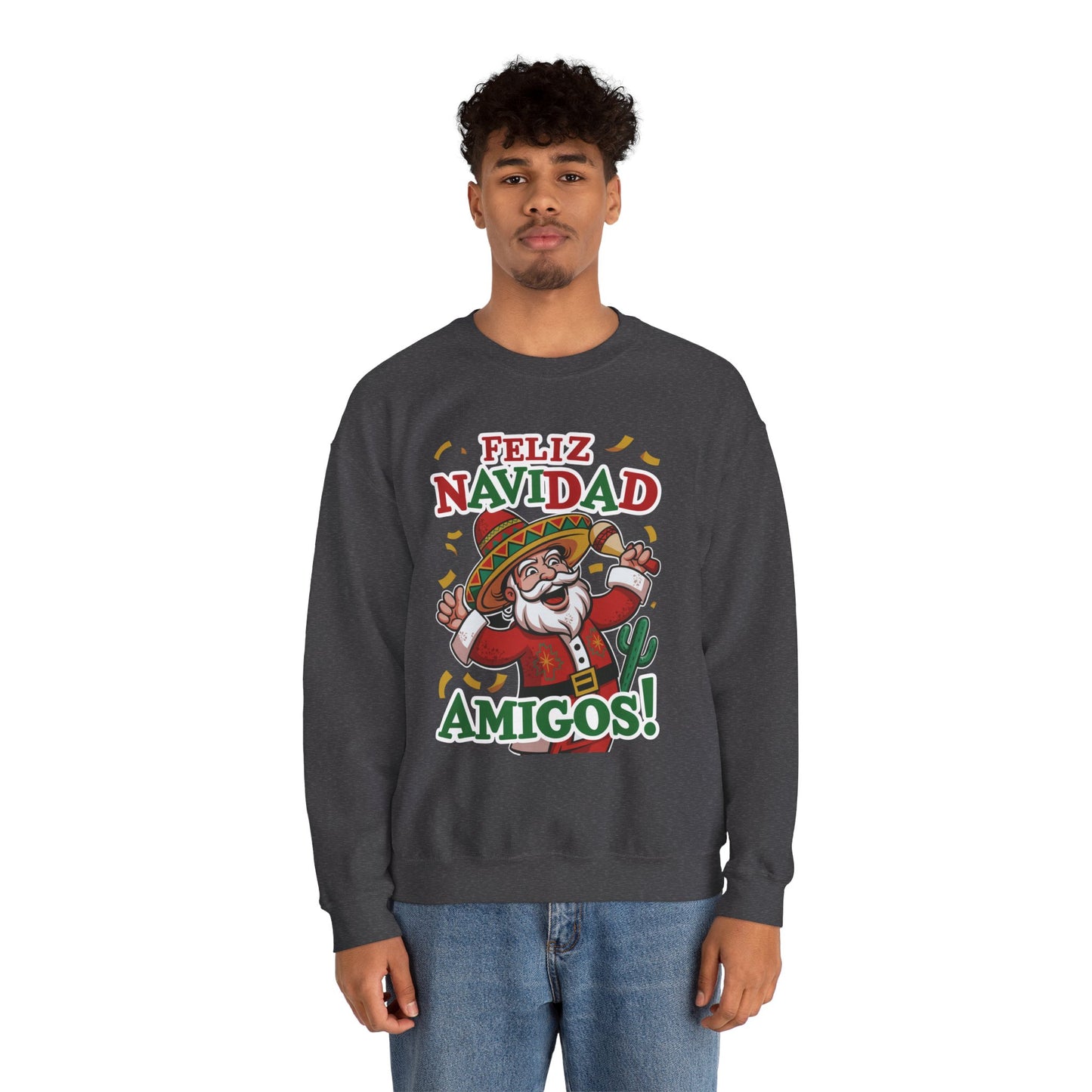 Feliz Navidad Amigos Sweatshirt, Funny Mexican Santa Christmas Jumper, Latin Holiday Fiesta Pullover