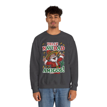 Feliz Navidad Amigos Sweatshirt, Funny Mexican Santa Christmas Jumper, Latin Holiday Fiesta Pullover