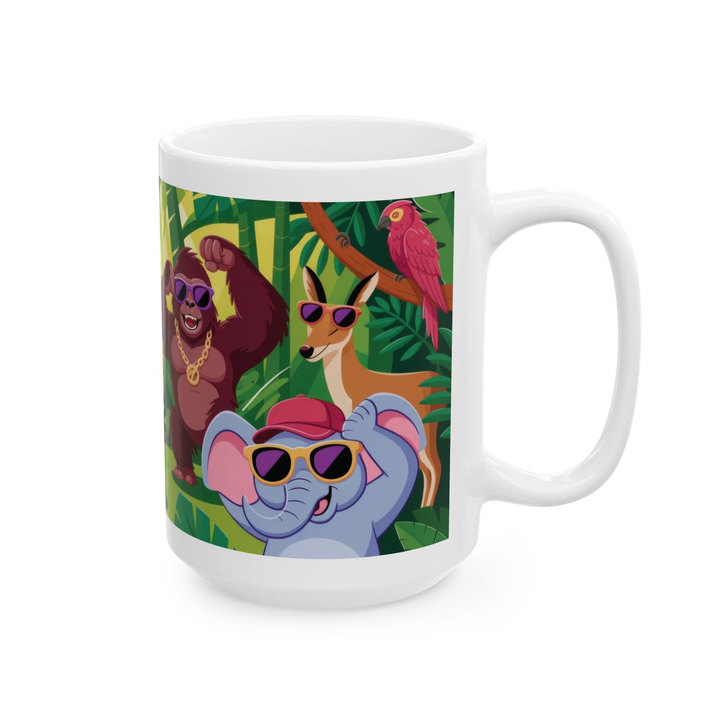 Vibrant Jungle Friends Mug - Fun Drinkware for Animal Lovers, Coffee Tea Mug, Gift for Kids, Birthday Party Favor, Nature Decor